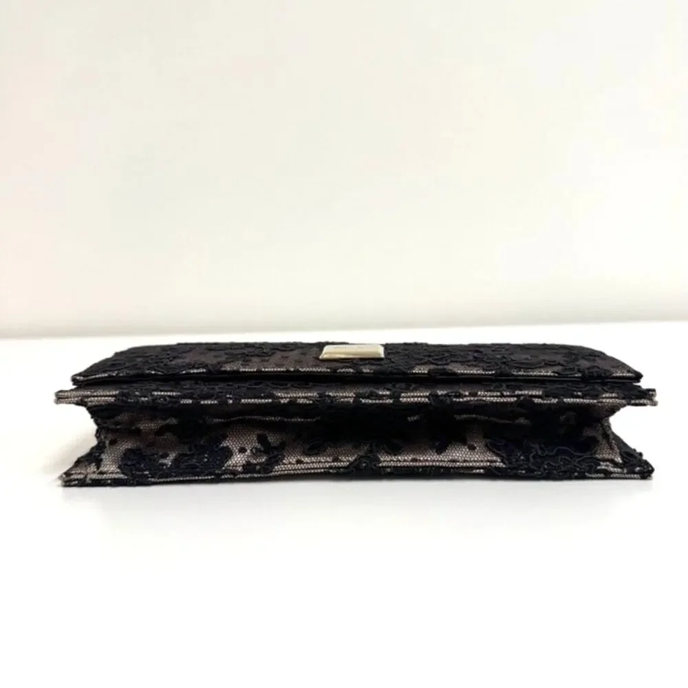 JIMMY CHOO Lilia Black Lace Gold Chain Shoulder Clutch Floral Flap Handbag